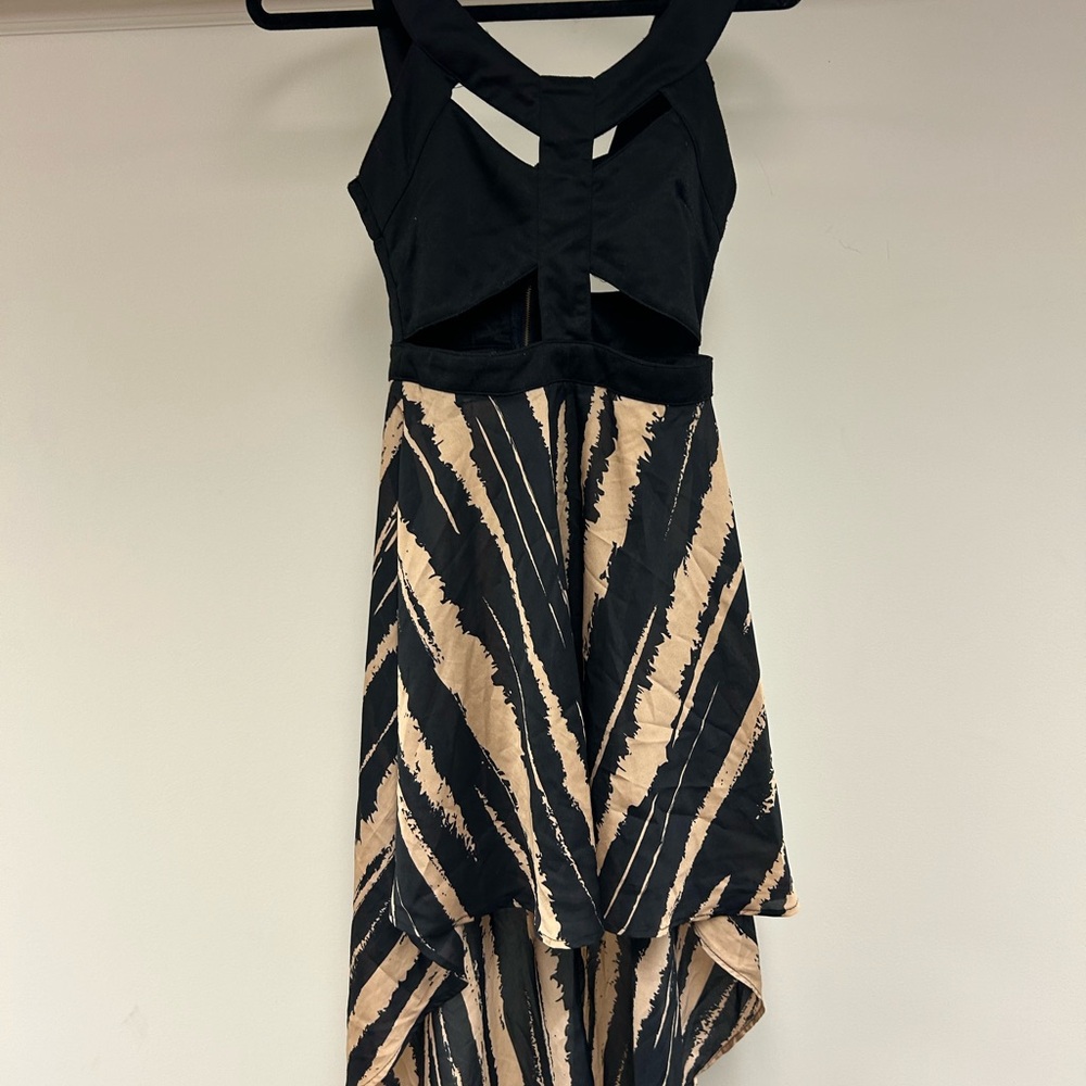 Reverse Black and Cream Fit and Flare Halter Dress
